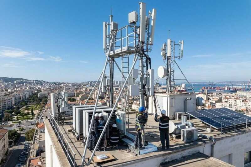 Des techniciens interviennent sur une antenne mobile Orange à Nice