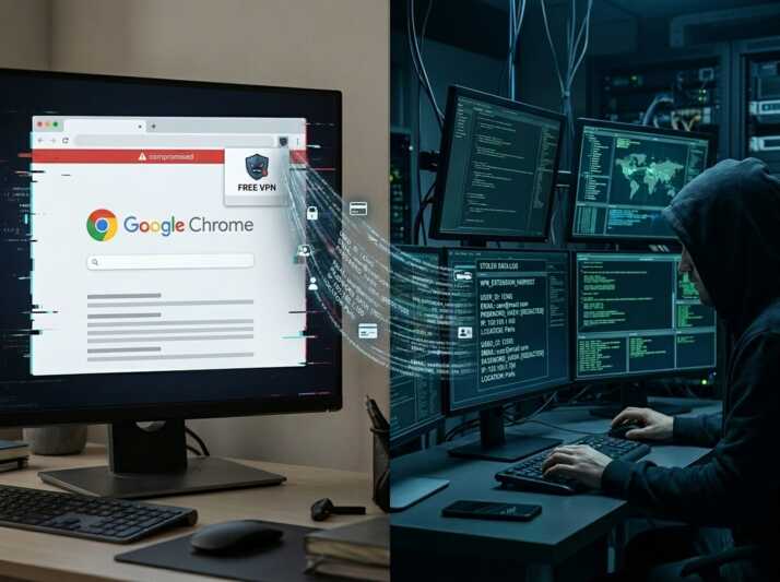 Un pirate informatique vole des données personnelles via une extension VPN malveillante sur Google Chrome.