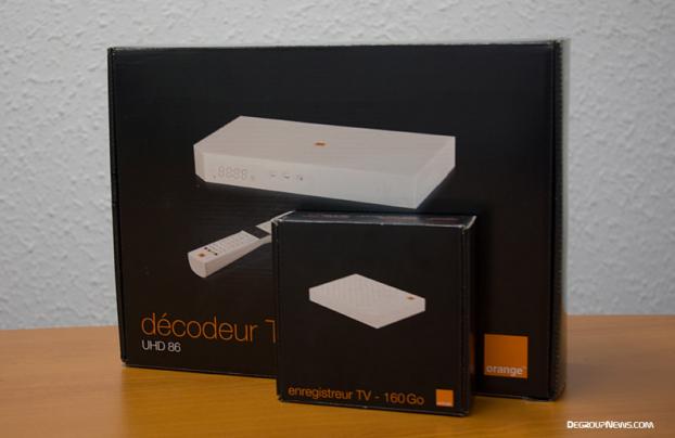 Bo&icirc;tes du d&eacute;codeur Orange Sagem UHD 86 et du disque dur