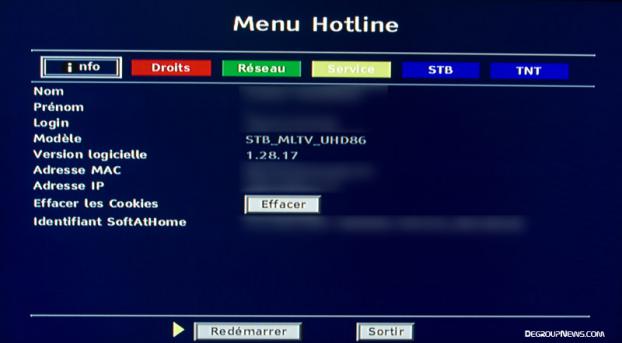 Menu Hotline du d&eacute;codeur