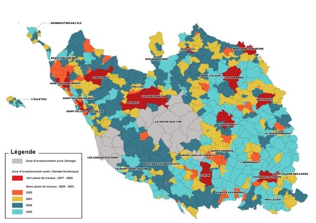 Calendrier du d&eacute;ploiement de la fibre optique en Vend&eacute;e