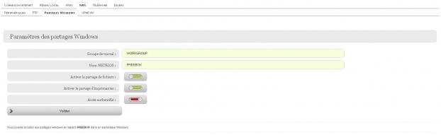 NAS : param&egrave;tres des partages Windows