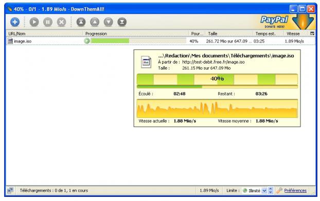 Freebox : test de d&eacute;bit en t&eacute;l&eacute;chargement en mode standard