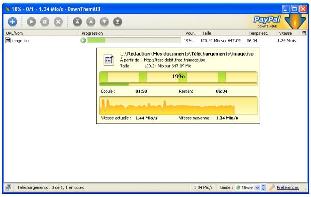 Freebox : test de d&eacute;bit en t&eacute;l&eacute;chargement en mode standard