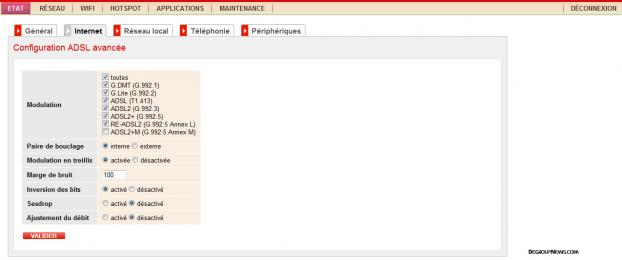 Configuration avanc&eacute;e de la connexion ADSL
