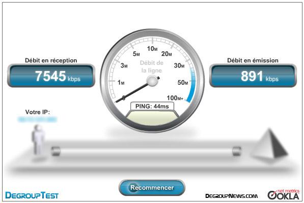 Test de d&eacute;bit DegroupTest avec neufbox en Ethernet