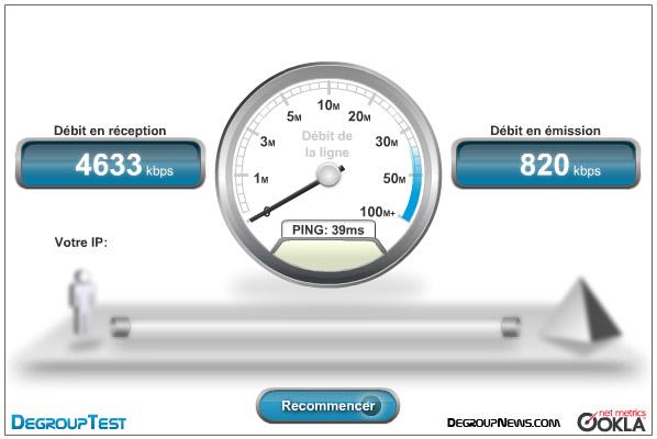 Test de d&eacute;bit DegroupTest avec neufbox en Ethernet