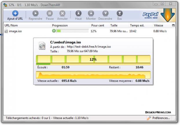 Test d&eacute;bit en t&eacute;l&eacute;chargement avec neufbox en Ethernet