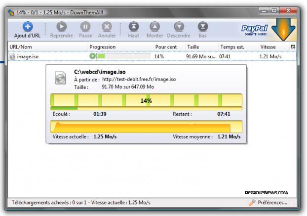 Test de d&eacute;bit de t&eacute;l&eacute;chargement en Ethernet