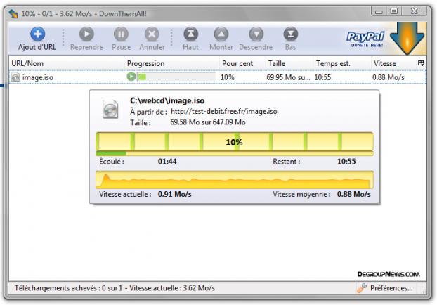 Test d&eacute;bit en t&eacute;l&eacute;chargement avec neufbox en Ethernet