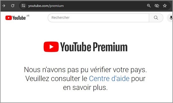 youtube envoie un message aux abonnés qui utilisent un VPN
